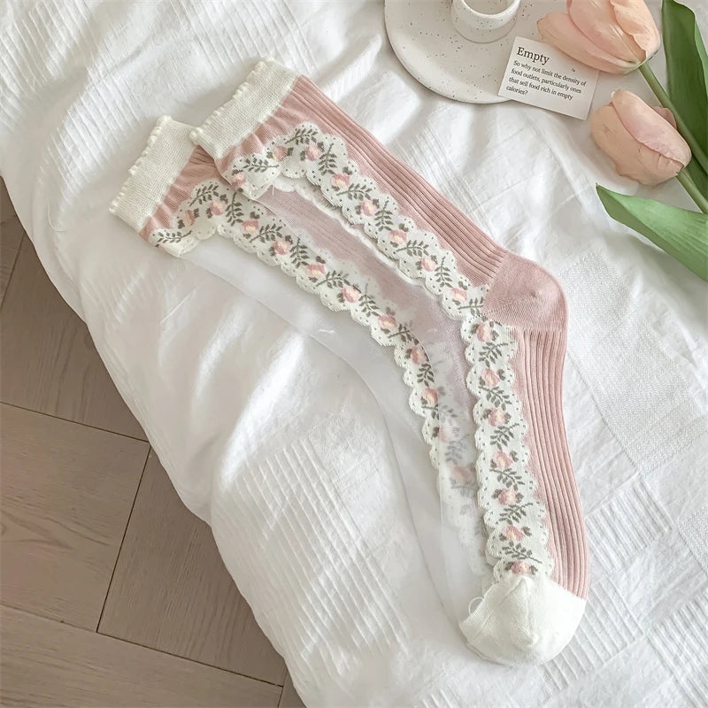 Damensocken – Koreanisch Floral – Atmungsaktives Design