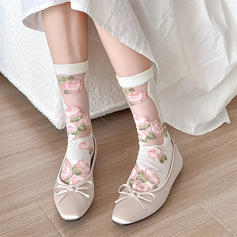 Damensocken – Koreanisch Floral – Atmungsaktives Design