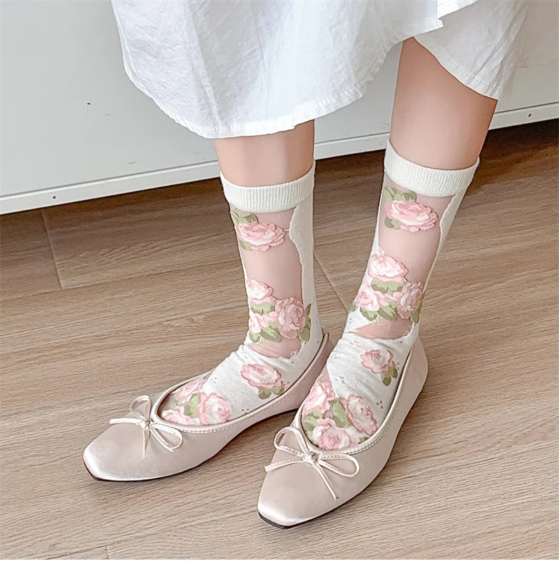 Damensocken – Koreanisch Floral – Atmungsaktives Design