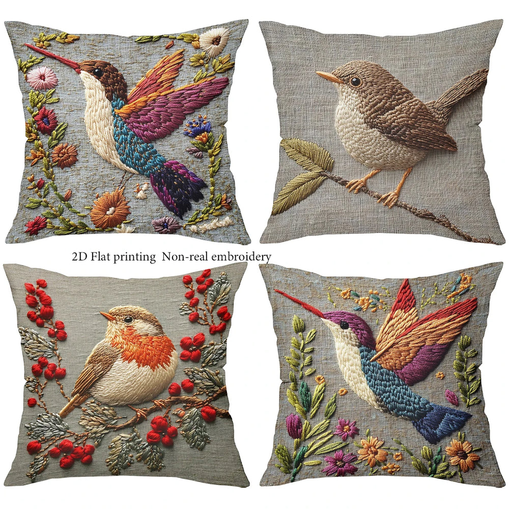 Dekokissenbezug mit Vogelstickerei aus Polyester, Farbe: 1, Grösse: 45x45 cm