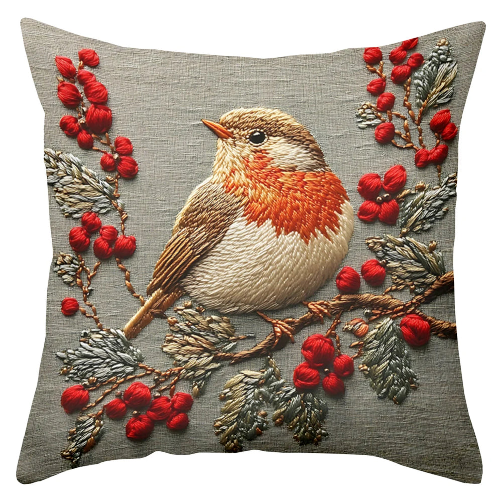 Dekokissenbezug mit Vogel- und Blumenstickerei aus Polyester, Grösse 45x45 cm