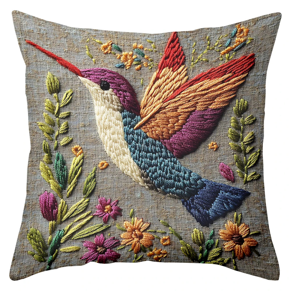 Dekokissenbezug mit Vogelstickerei aus 100% Polyester, Farbe: 1, Grösse: 45x45 cm