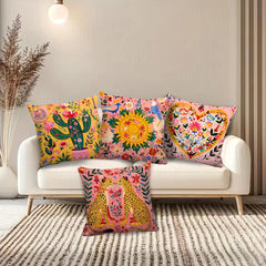 Dekorative Kissenhülle aus Polyester im Boho-Stil mit Blumen- und Tiermuster, Farbe: Bunt, Grösse: 45x45 cm