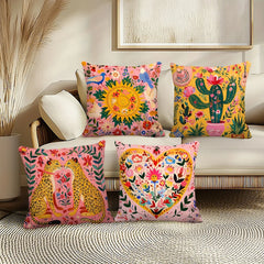 Dekorative Kissenhülle aus Polyester im Boho-Stil mit Blumenmotiv, Farbe: bunt, Grösse: 45x45 cm