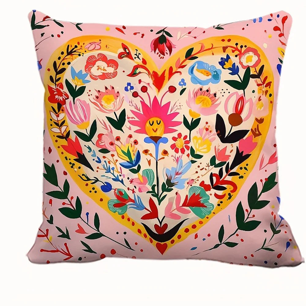 Dekorative Kissenhülle aus Polyester im Boho Stil mit buntem Blumen- und Tierdruck, Grösse 45x45 cm