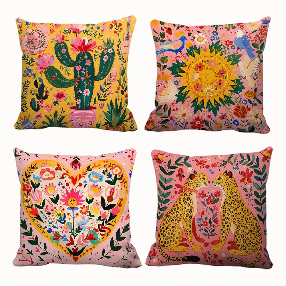 Bunte dekorative Kissenhülle aus Polyester im Boho Stil, Grösse 45x45 cm