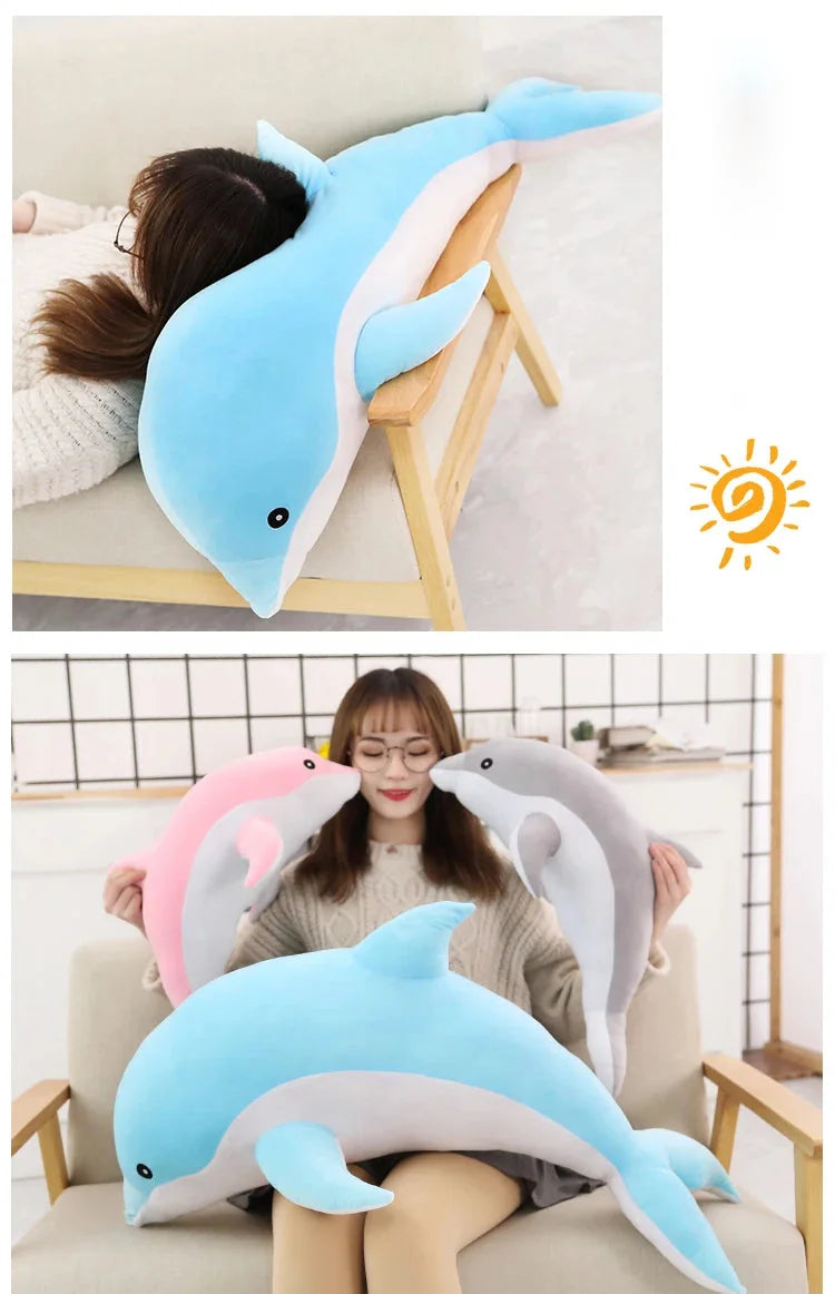 Delfin Plüschkissen aus weichem Plüsch und PP-Baumwolle, Farbe: Blau, Grösse: 100cm