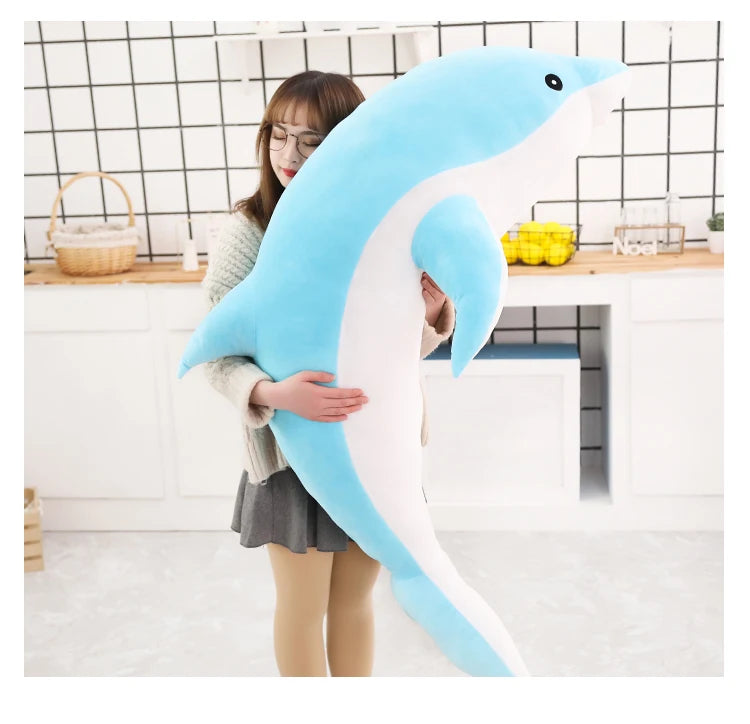 Plüschkissen Delfin aus weichem Plüsch und PP-Baumwolle, Farbe: Blau, Grösse: 100cm, stilvoll und verspielt