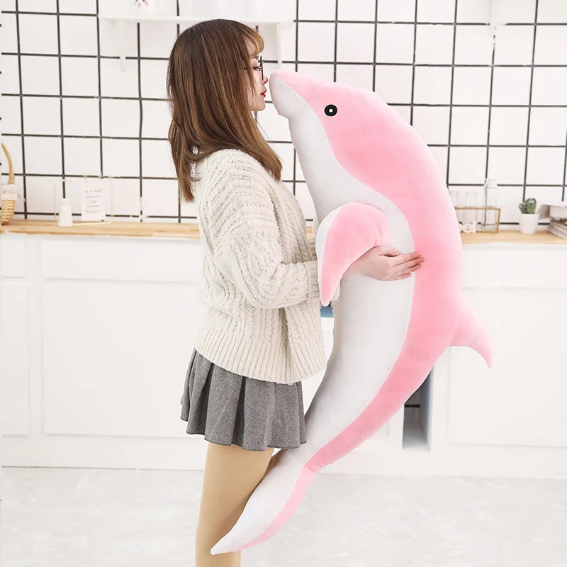 Delfin Plüschkissen aus Plüsch und Baumwolle in Rosa, 70cm
