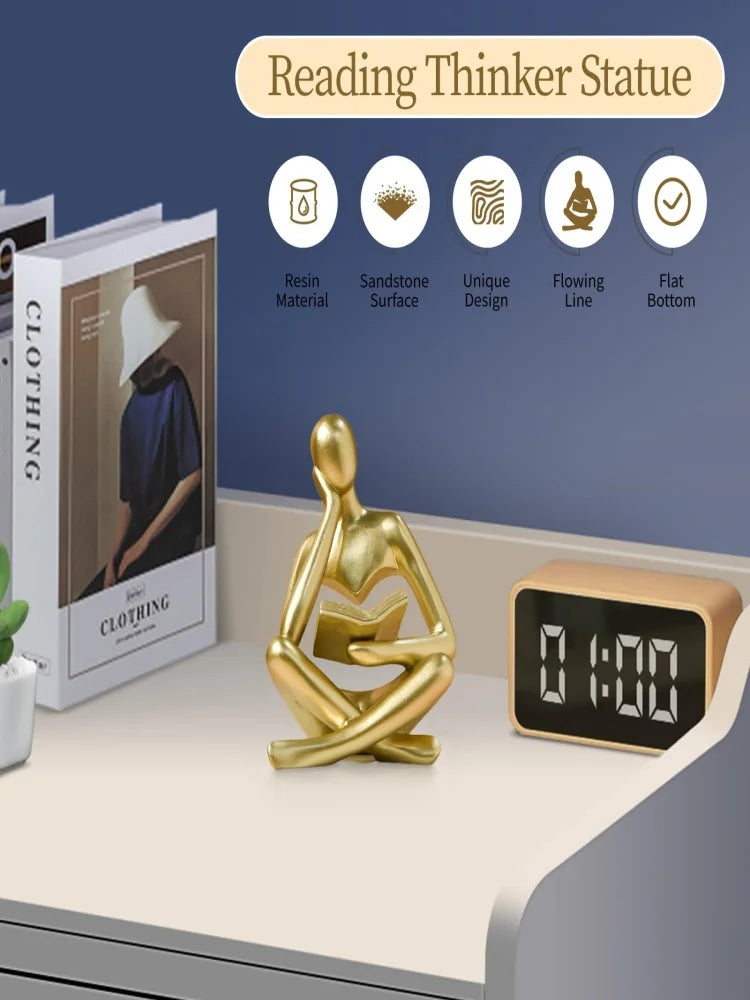 moderne harz lesefigur in schwarz, hellgelb, weiss und gold
