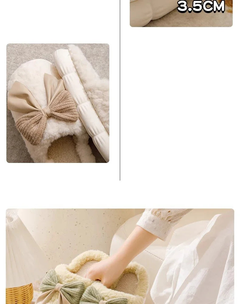 Dicke Sohle Schleifen-Pantoffeln – Plüschkomfort, Indoor