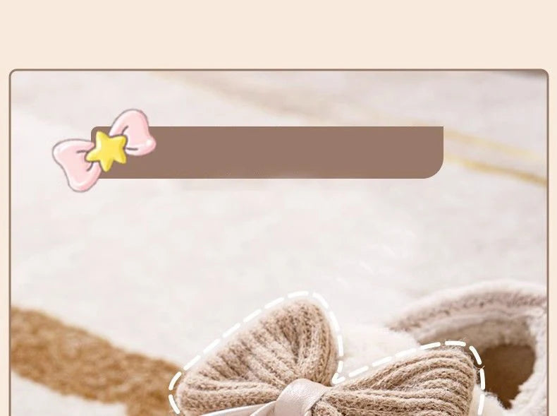 Dicke Sohle Schleifen-Pantoffeln – Plüschkomfort, Indoor