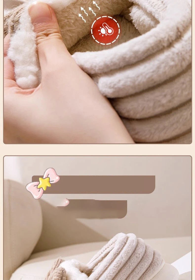 Dicke Sohle Schleifen-Pantoffeln – Plüschkomfort, Indoor