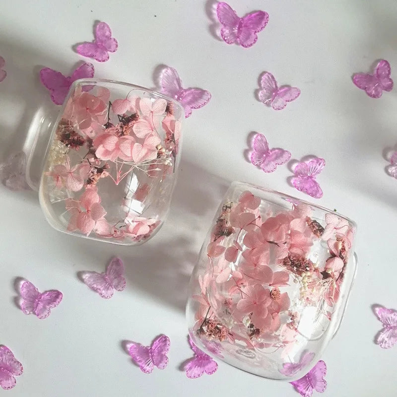 Doppelwandige Glas-Tasse – Borosilikat-Blumendesign – 250/400ml