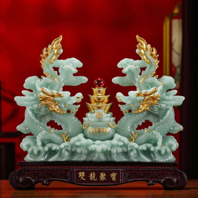 Drachenschatz-Topf aus Harz im traditionellen 22.5x7.5x20cm chinesischen Design