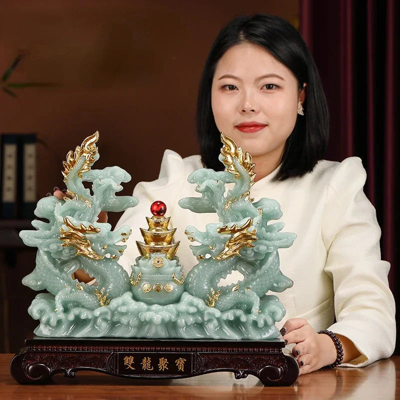 Drachenschatz-Topf aus Harz mit Drachenmotiv, 22.5x7.5x20 cm