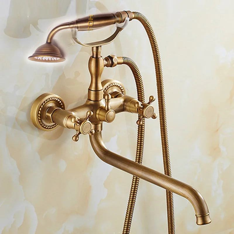 Duscharmatur – Antik Messing – Wandmontage 30cm