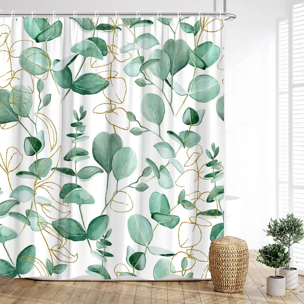 Duschvorhang im Nordic-Stil, Aquarellblumen, 180x200 cm, grün, Polyester