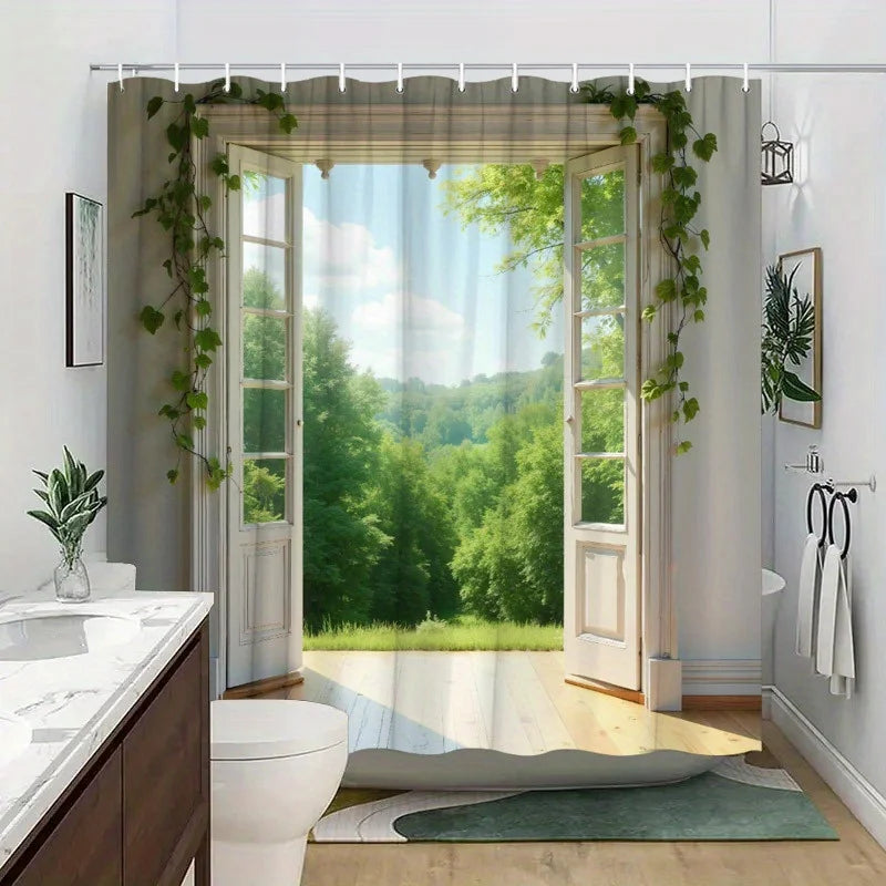 wasserdichter duschvorhang verzauberter wald aus polyester grösse w140xh200 cm