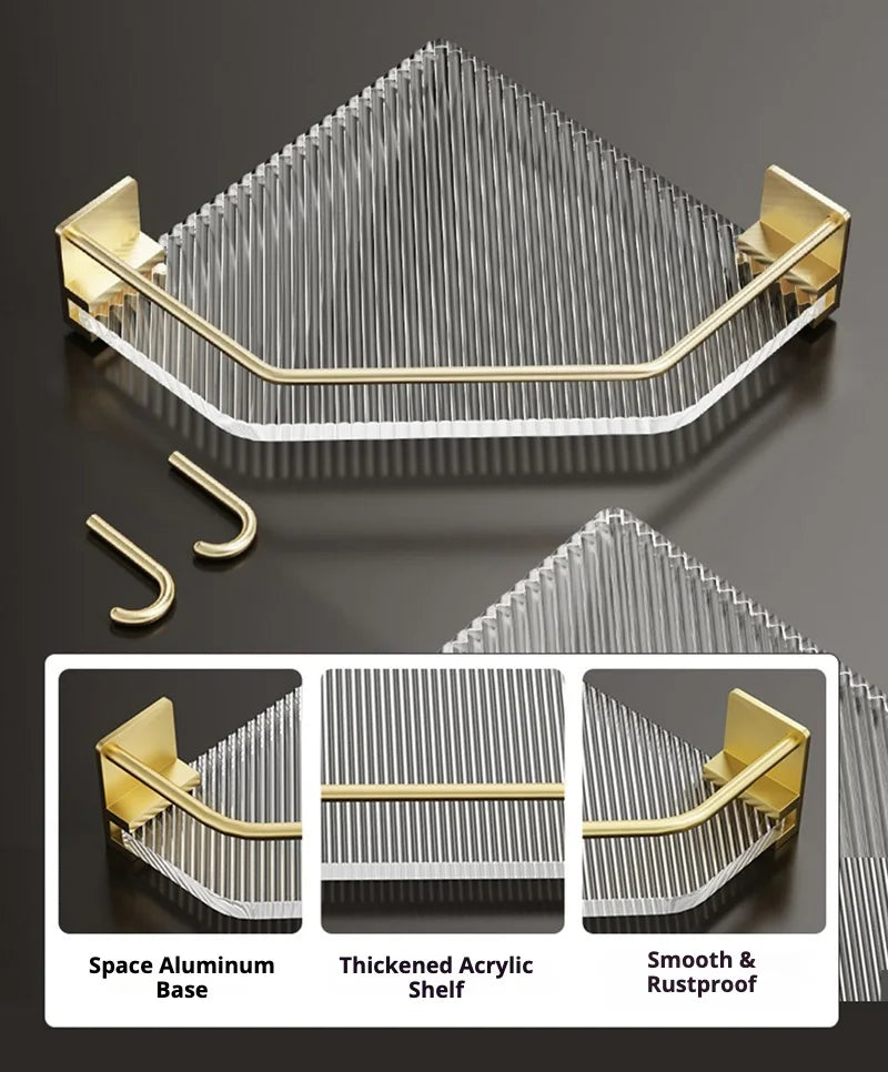Eckduschablage – Gold Acryl – Ohne Bohren