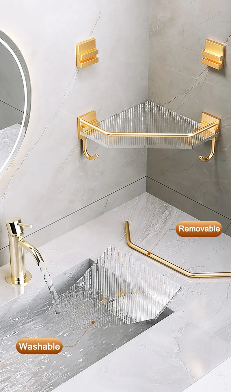 Eckduschablage – Gold Acryl – Ohne Bohren