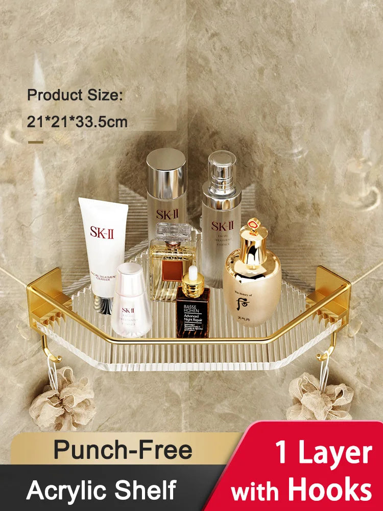 Eckduschablage – Gold Acryl – Ohne Bohren