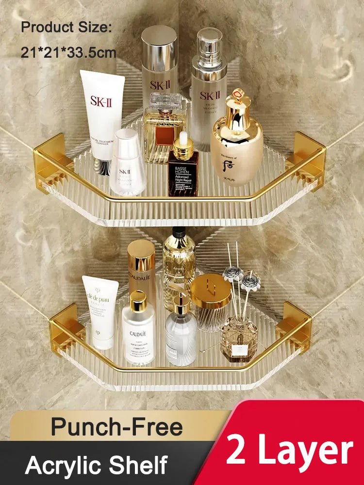 Eckduschablage – Gold Acryl – Ohne Bohren