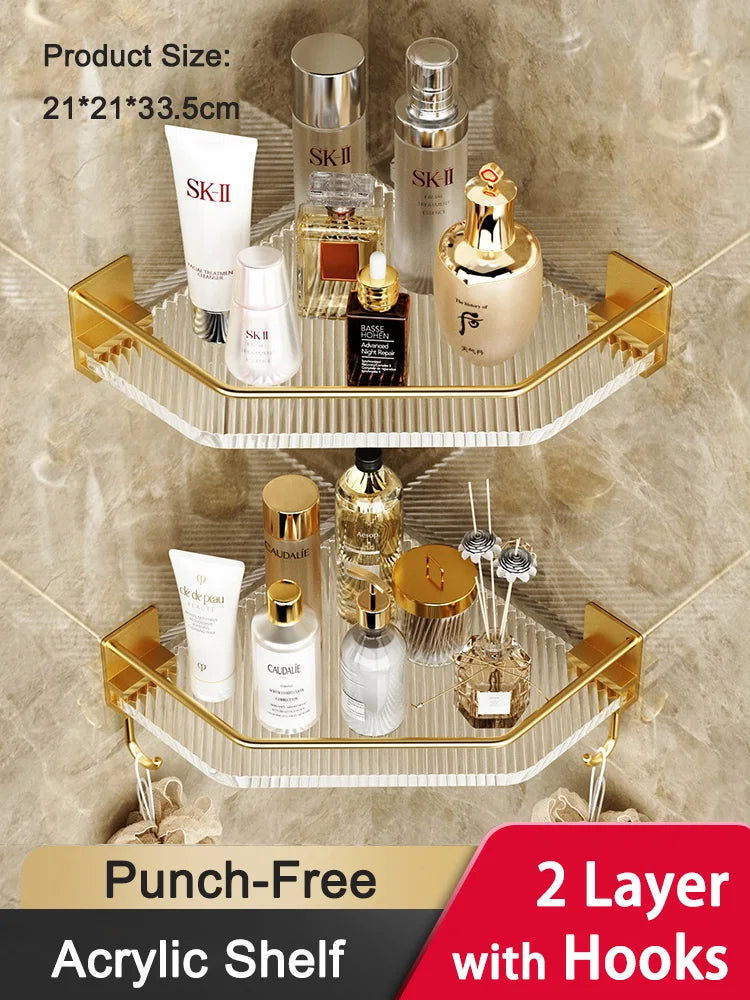 Eckduschablage – Gold Acryl – Ohne Bohren