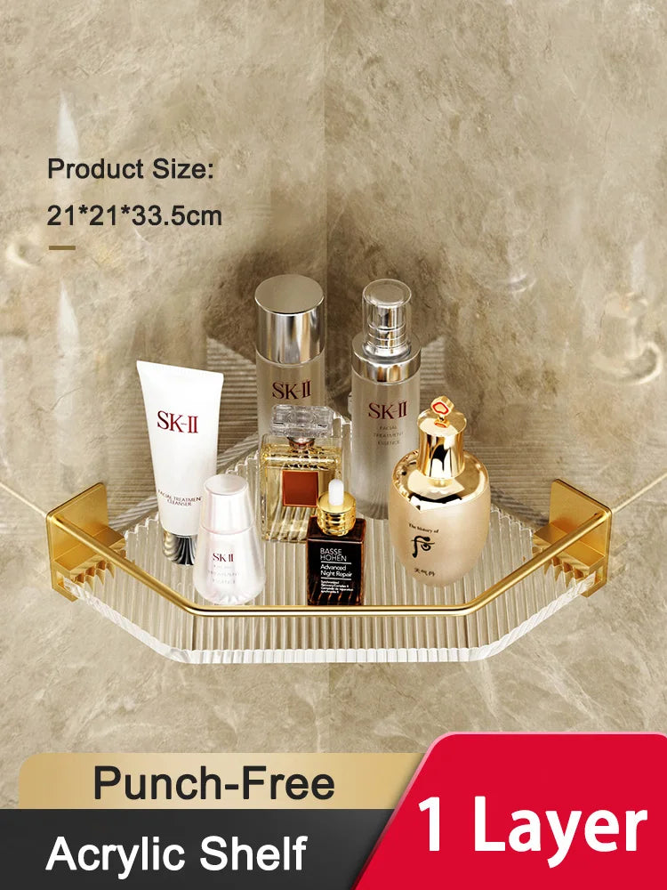 Eckduschablage – Gold Acryl – Ohne Bohren