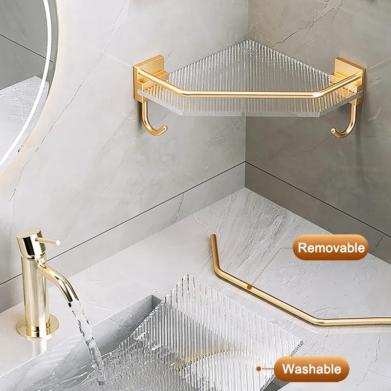 Eckduschablage – Gold Acryl – Ohne Bohren