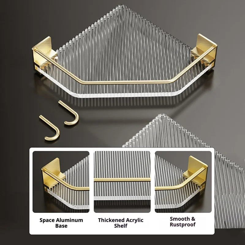 Eckduschablage – Gold Acryl – Ohne Bohren