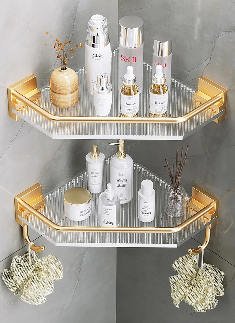 Eckduschablage – Gold Acryl – Ohne Bohren