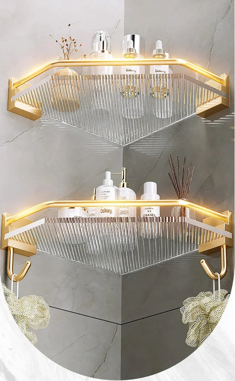 Eckduschablage – Gold Acryl – Ohne Bohren