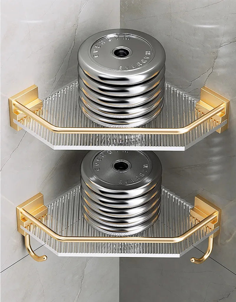 Eckduschablage – Gold Acryl – Ohne Bohren