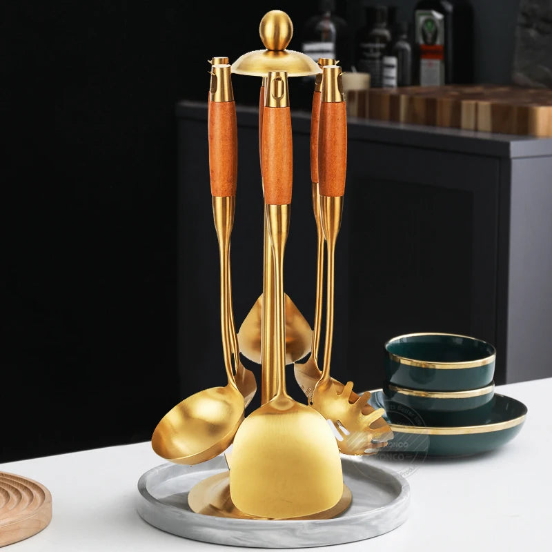 Edelstahl Küchenwerkzeuge – Set in Goldoptik, Antihaft