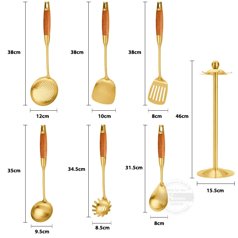 Edelstahl Küchenwerkzeuge – Set in Goldoptik, Antihaft