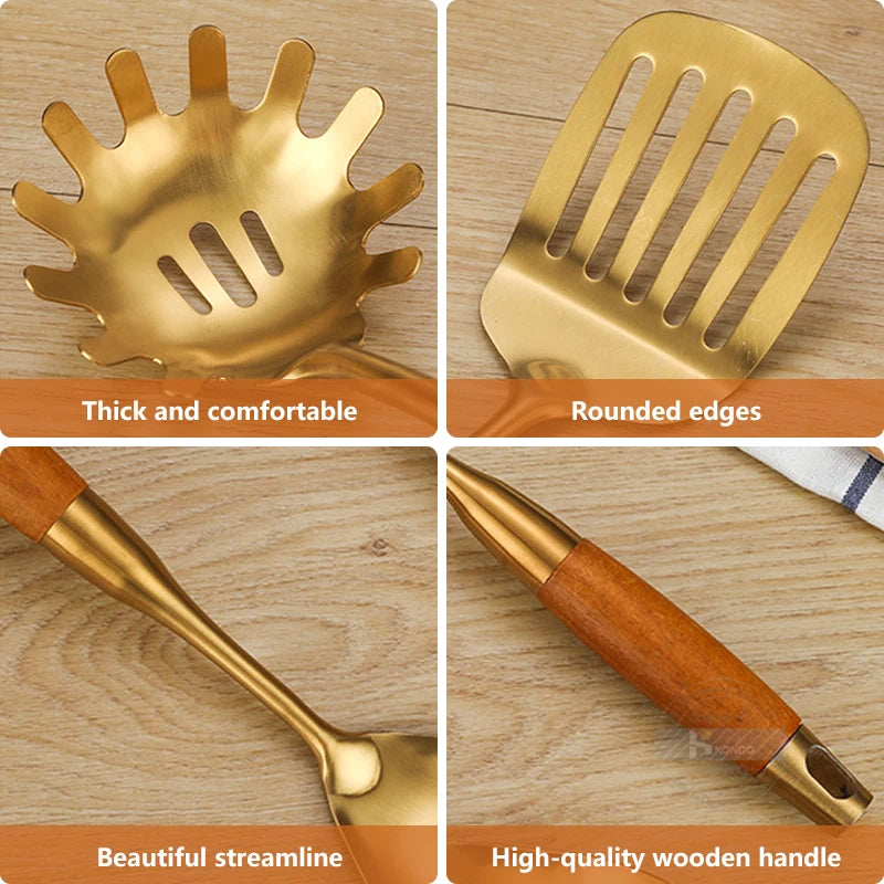 Edelstahl Küchenwerkzeuge – Set in Goldoptik, Antihaft