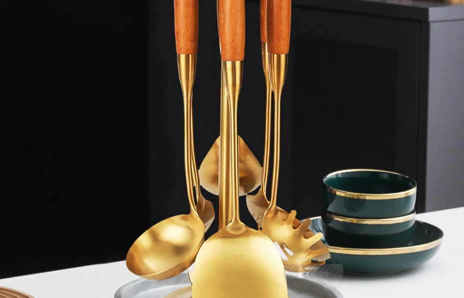 Edelstahl Küchenwerkzeuge – Set in Goldoptik, Antihaft