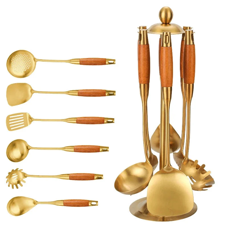 Edelstahl Küchenwerkzeuge – Set in Goldoptik, Antihaft