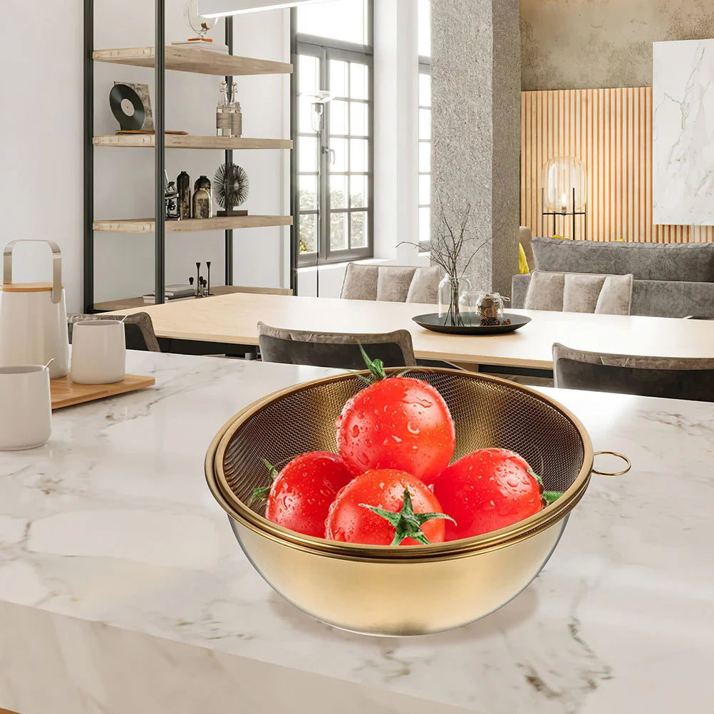 Edelstahl-Sieb – Goldenes Design – 18X18X9CM