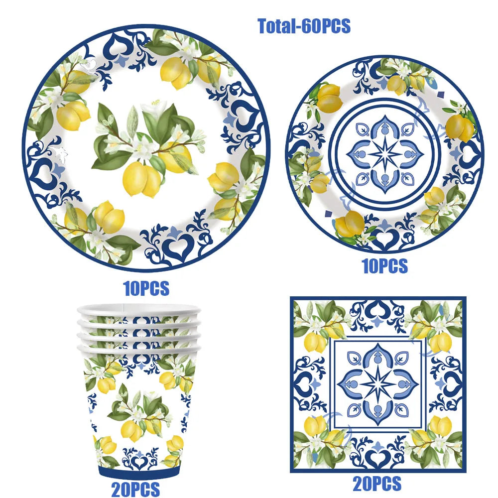 Einweggeschirr Set – Porzellan Design – 90PCS