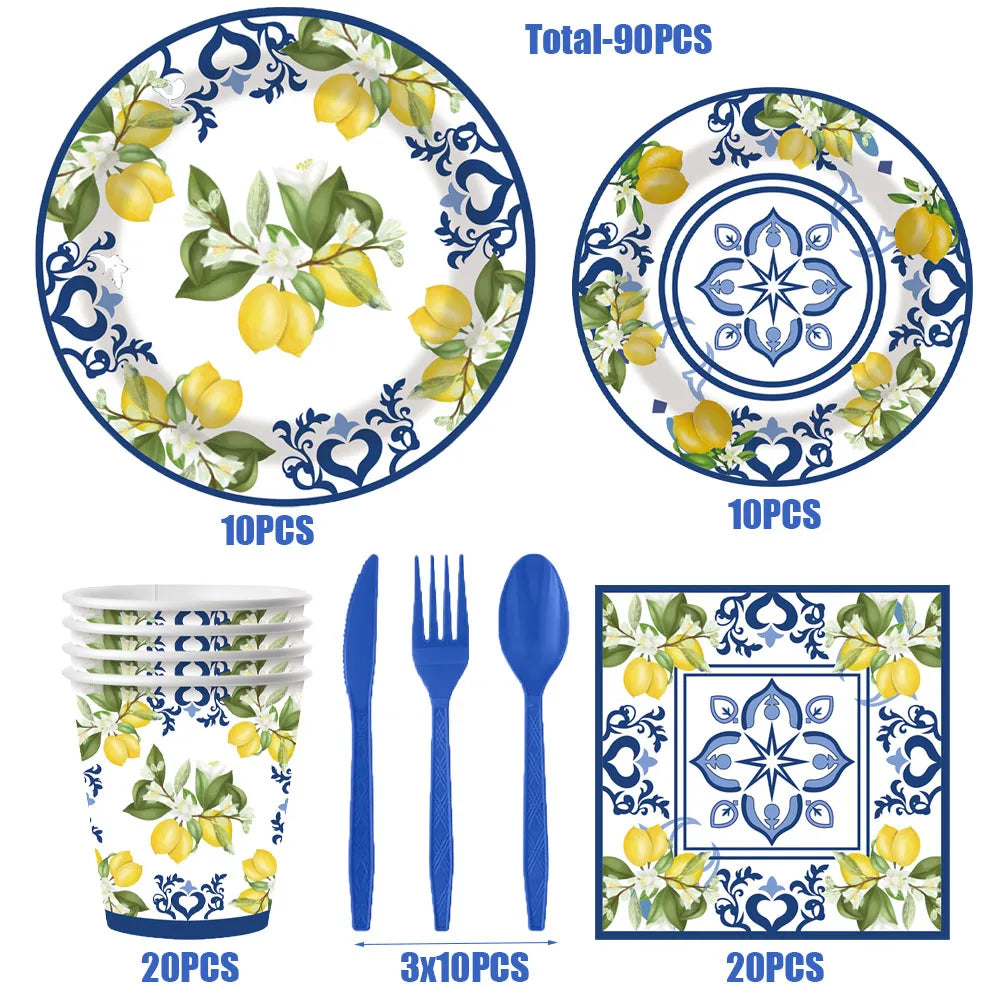 Einweggeschirr Set – Porzellan Design – 90PCS