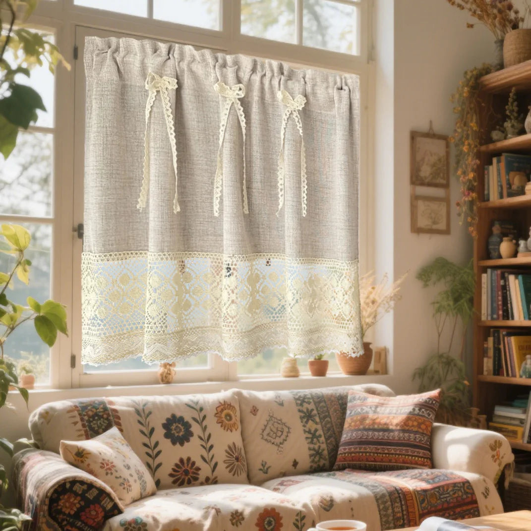 Elegante Vorhänge – Beiges Spitzen-Design – W100xH45cm bis W200xH60cm