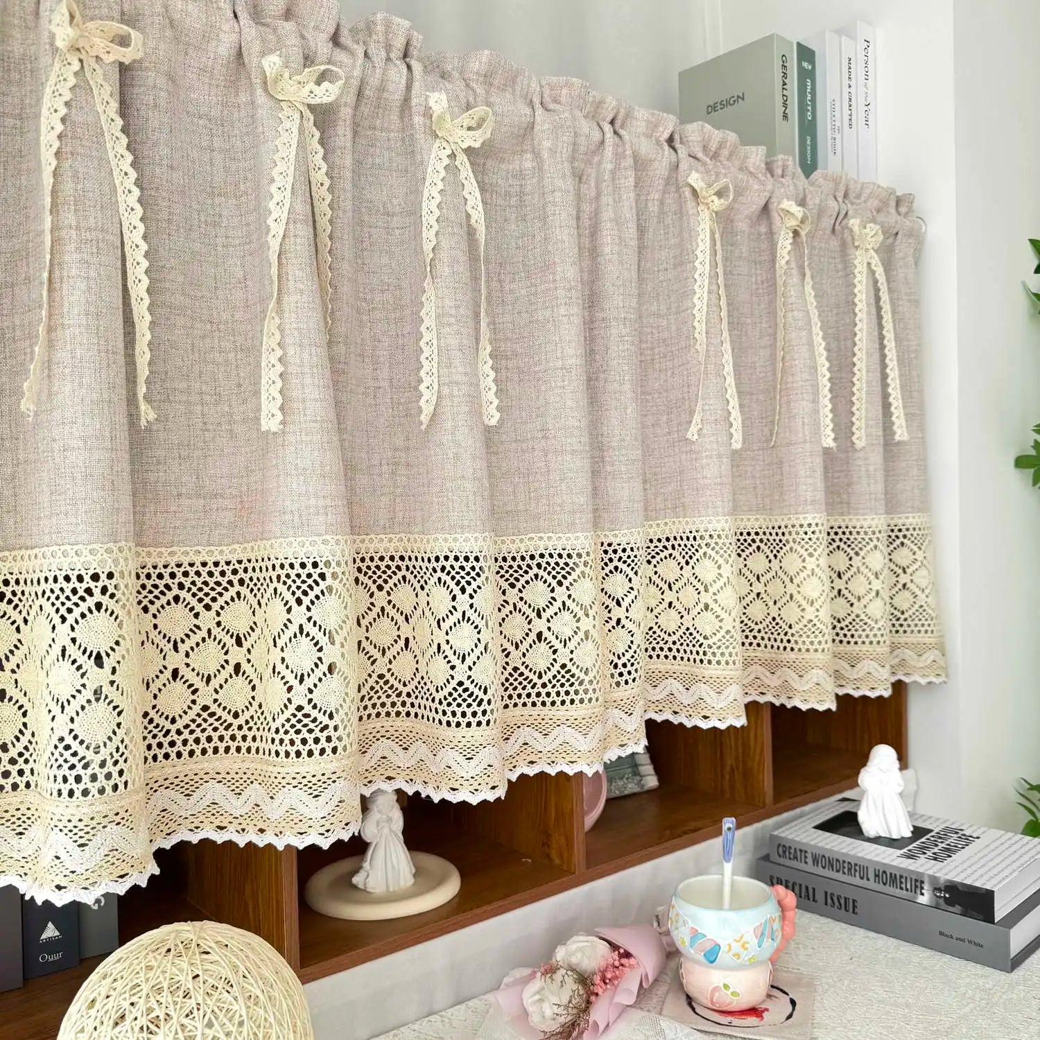 Elegante Vorhänge – Beiges Spitzen-Design – W100xH45cm bis W200xH60cm