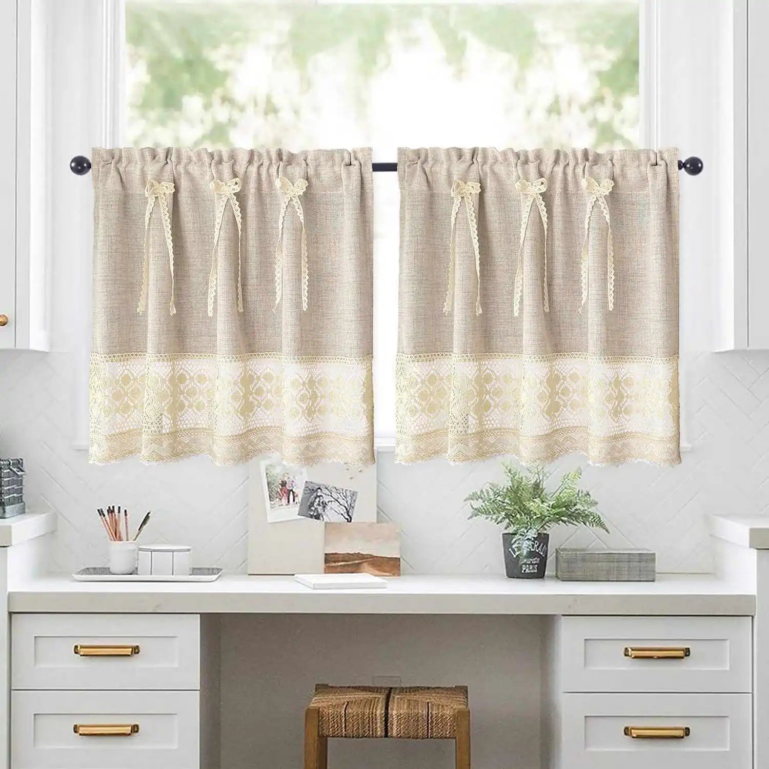 Elegante Vorhänge – Beiges Spitzen-Design – W100xH45cm bis W200xH60cm