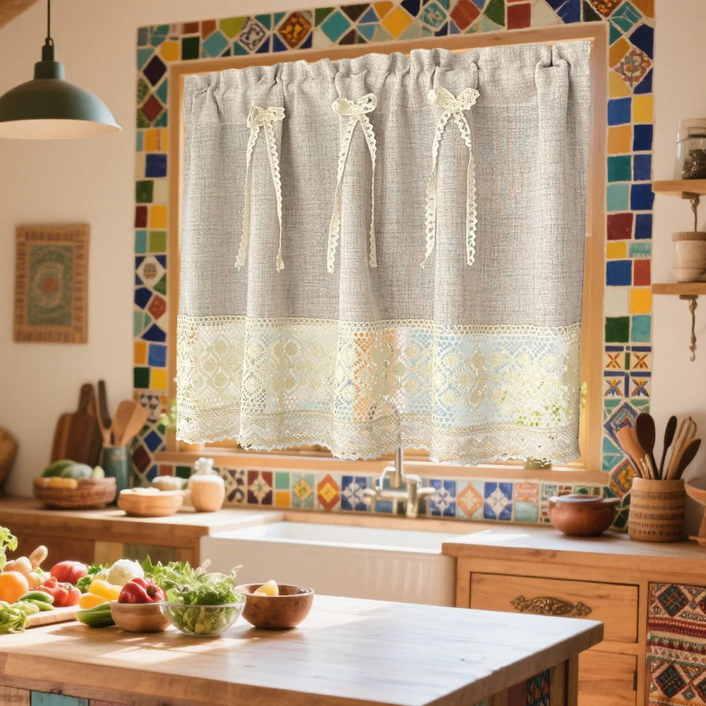 Elegante Vorhänge – Beiges Spitzen-Design – W100xH45cm bis W200xH60cm