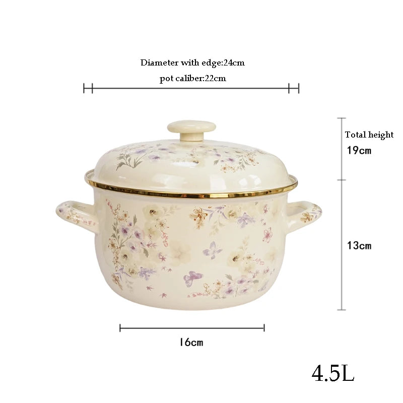 Eleganter Emaille Kochtopf – Florales Handdesign 3.3L