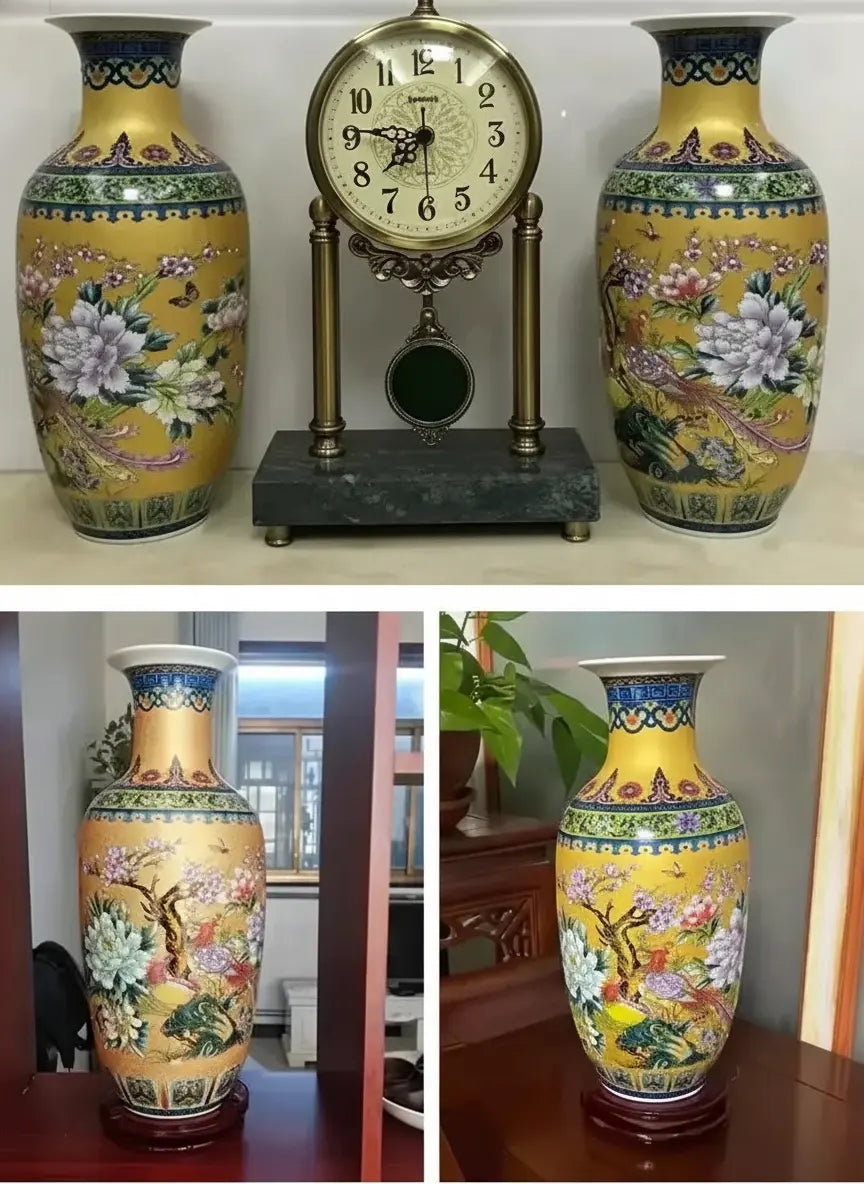 Goldene Keramikvase im neuen klassischen Stil mit Emaillefarbe, 36 cm