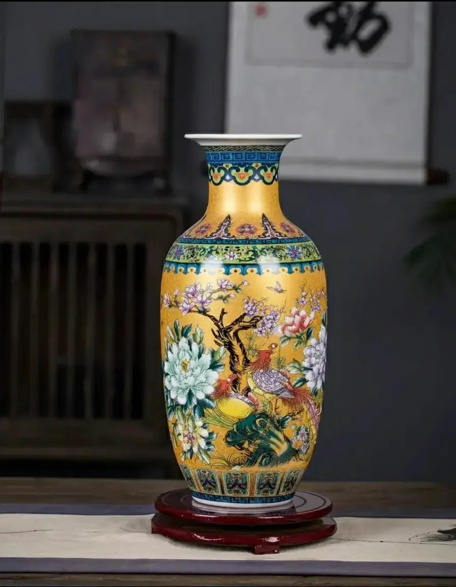 Goldene Keramikvase im neuen klassischen Stil für Wohnzimmer, 36 cm