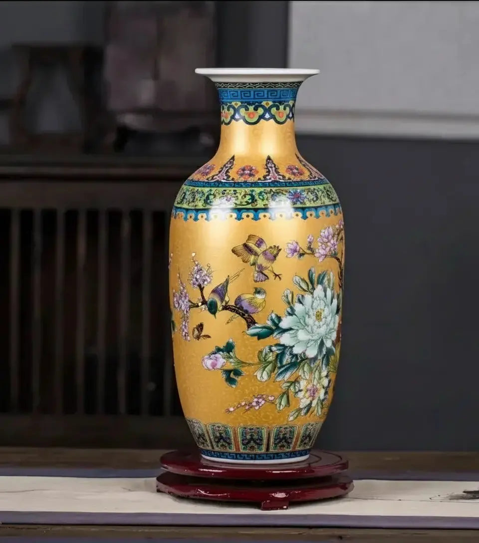 Goldene Keramikvase Emaillevase im neuen klassischen Stil 36 cm